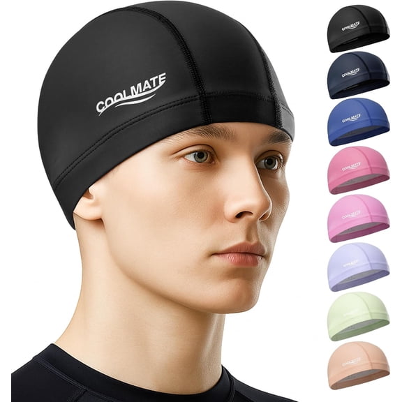 PUMIER Fabric Swim Cap for Women, Men & Kids - Water-Resistant Silicone Layer, Lightweight Stretchy Design for Pool, Beach, Lap Swimming & Shower Use