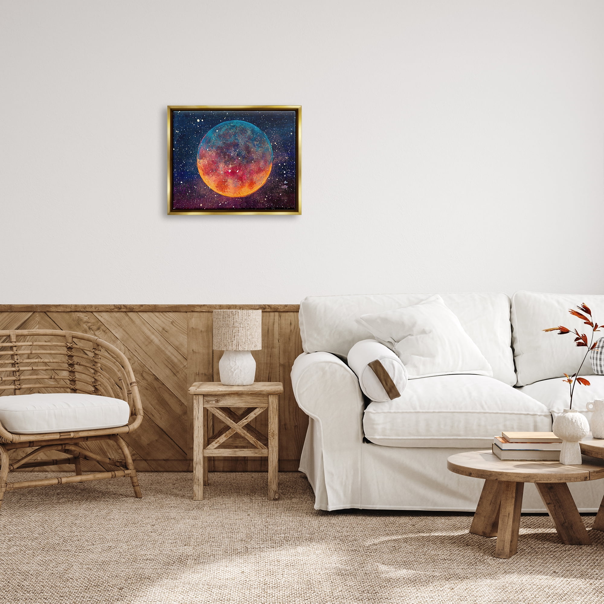 Stupell Industries Starry Night Planet Nature Painting Gold Floater Framed Art Print Wall Art, 21 x 17