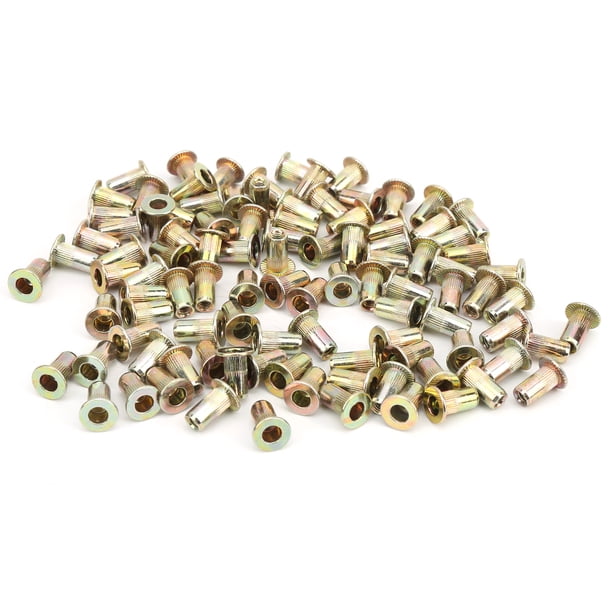 Tuerca de remache, 100 piezas Juego de tuercas roscadas de cabeza plana de color de tuerca de remache Tuercas chapadas en zinc de color Resultados impresionantes