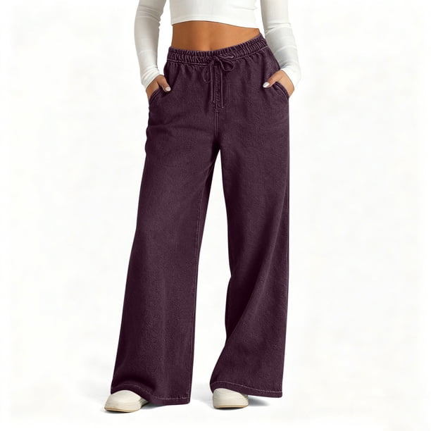 Pincandy Women's Solid Color Stretch Denim Leggings - Low Waist, 2 Pockets, Loose Wide Leg Fit, Perfect for Gym, Workout & Casual Wear