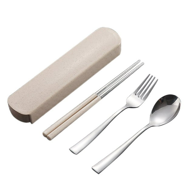 3Pcs Portable Fork Spoon Chopstick Tableware Travel Camping Cutlery Set with Box Kitchen Tool