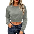 thumbnail image 2 of VBVC Women's Crew Neck Cropped Sweatshirt , Stretchy Long Sleeve Pullover For Women , Ladies' Drop Shoulder Top with Pockets, S-2XL, 2 of 8