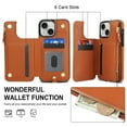 thumbnail image 7 of Wallet Case for Apple iPhone 15 Plus, with Crossbody Shoulder Strap & Hand Wrist Cards Holder Zipper Pocket Stand Feature Full Protective Shockpoof Phone Case for iPhone 15 Plus, Brown, 7 of 7