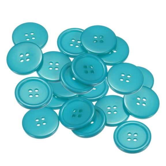 Uxcell 20pcs 40L Sewing Buttons 1"(25mm) Resin Round Flat 4-Hole Craft Replacement Buttons, Lake Blue