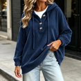 thumbnail image 5 of Pounoo Hoodies for Women Pullover Hooded Henley Button Long Sleeve Corduroy Texture Tops for Women Loose Fit Y2K Trendy Boho Womens Tops, 5 of 9