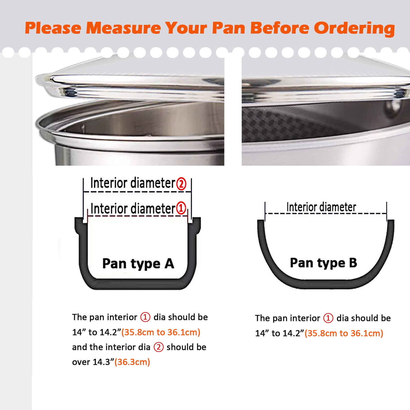 Glass lid for Large Pots and Pans, 14 Inch Cover for Replacement, Clear Commercial Lid for Cookware Cooking, Frying Pans, Sauce Pan, StockPot, Dishwasher safe & Oven safe up to 400 ℉, 36 cm