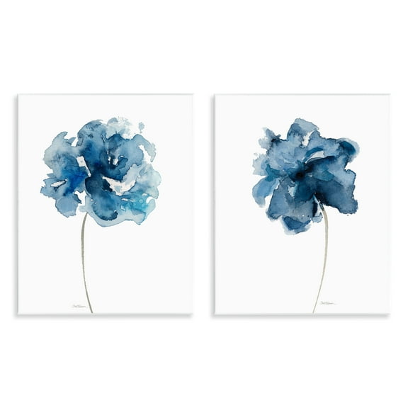 Stupell Industries Abstract Blue Single Blooms Floral Painting Unframed Art Print Wall Art, 11 x 14, Set of 2