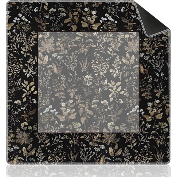 Vintage Black Wildflower Mahjong Mat 31.5"x31.5" - Non-Slip Noise Reduction Gaming Mat for American Mahjong, Poker, Card Games, Board Games & Dominoes