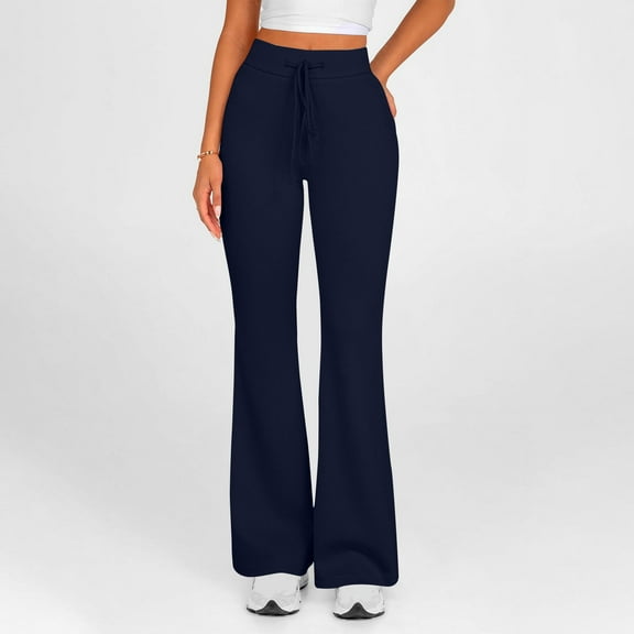 gbyLJF Womens Flared Yoga Pants Solid Color High Waist Leggings Casual Drawstring Elastic Waist Trousers Gym Workout Pants