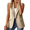 thumbnail image 2 of longantii Womens Summer Blazers Basic Sleeveless Collared Blazer Vest Relaxed Fit Business Suit Button Front Wear with Multi-Pocket Beige XL, 2 of 5