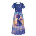 thumbnail image 5 of Uourmeti Kids Girls Short Sleeve Purple Dragon Sky Print Dress Summer Casual Loose Dresses Cute Holiday Long Maxi Dress with Pockets, Size 9-10 Years, 5 of 7