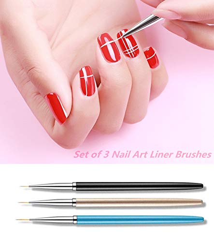 Liner Brush for Nails, 6Pcs Thin Nail Art Brushes Professional Nail Detail  Brush for Gel Polish Sizes 5/7/9/11/15/25mm (Silver and Golden)