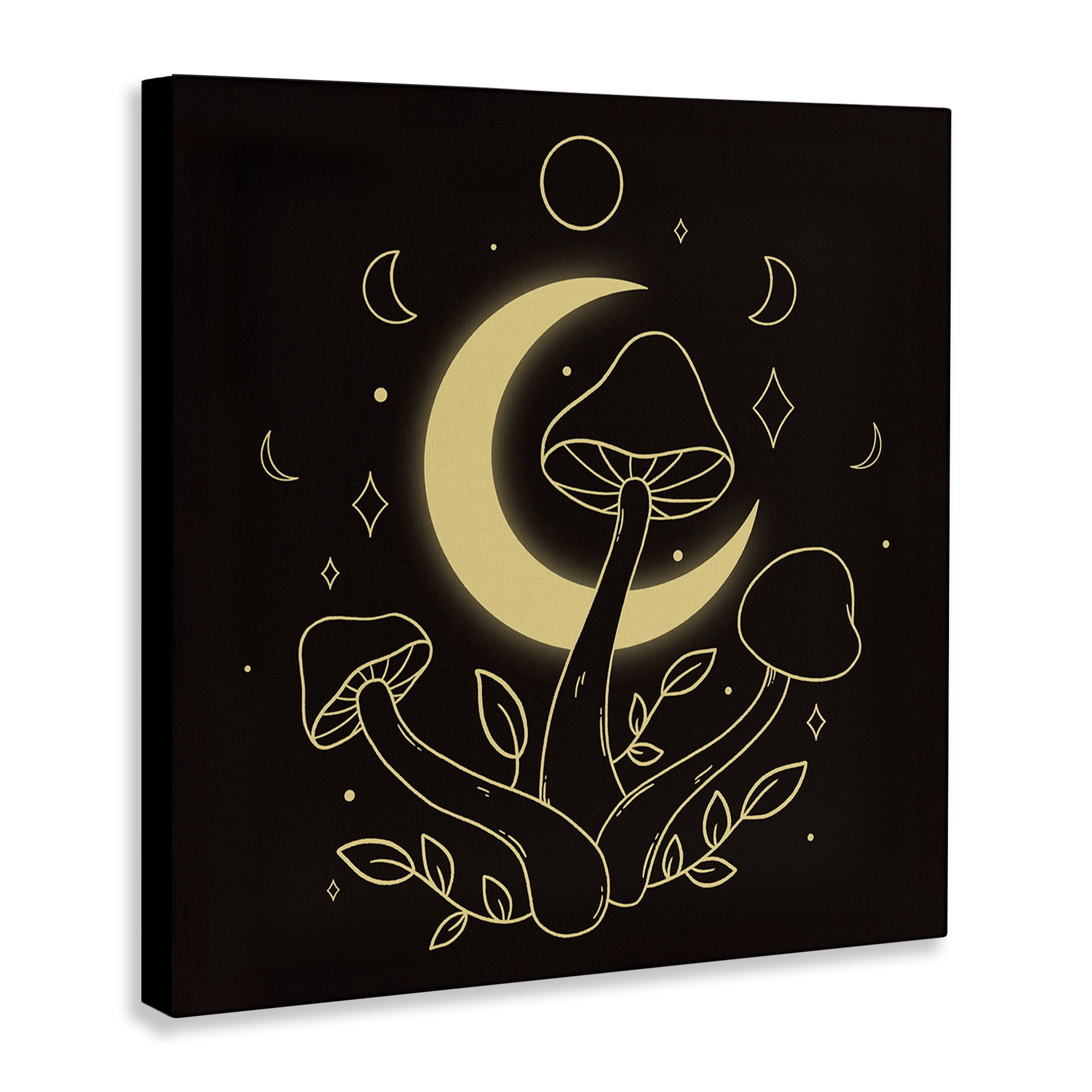 Stupell Industries Dancing Mushrooms & Moon Plants & Flowers Painting Wrapped Canvas Art Print Wall Art, 24 x 24