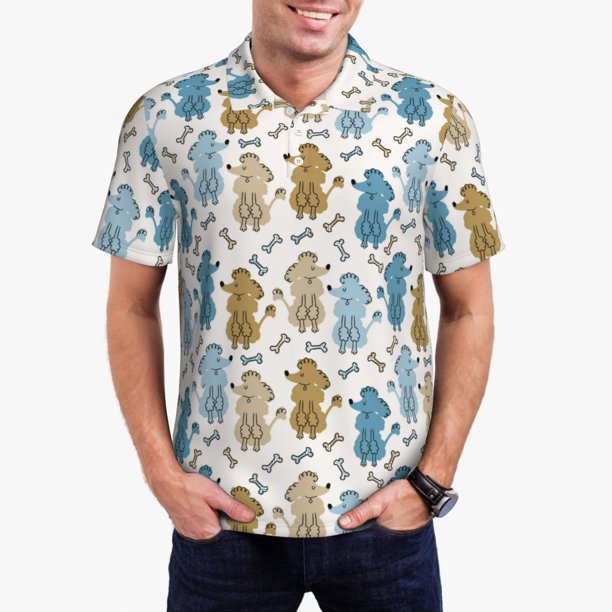 Balery Cartoon Poodle Dog Camisa Polo de Hombre con Estampado, de Manga Corta y Tejido Medio, Camisa Tipo Golf Polo-Small
