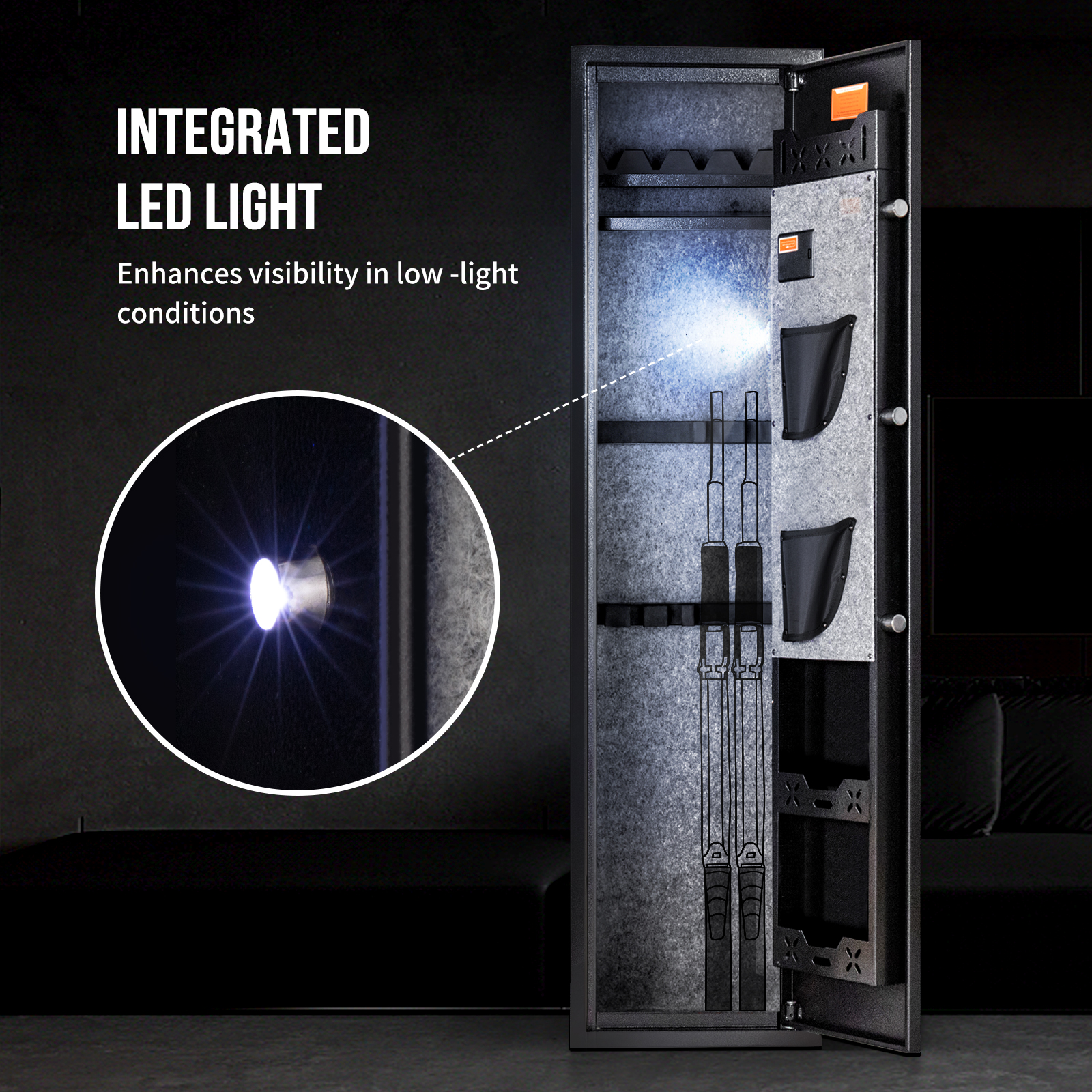 BlackSmith Gun Safe Biometric Fingerprint Gun Safe for 3 Rifles and Shotguns Gun Cabinet Rifle Safe with Digital Keypad Key Unlock Narrow Slender Rifle Cabinet for Tight Space