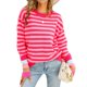 thumbnail image 2 of Suéter Informal de Cuello Redondo y Larga para Mujer, Jersey de Punto A Rayas A . Rosa Roja S, 2 of 10