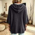 thumbnail image 5 of HaCpiu Women's Solid Hooded Knit Top, Casual Loose 3/4 Sleeve Poncho Sweater, Lightweight Flowy Pullover Sweatshirt with Drawstring, Gray L, 5 of 6