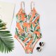 thumbnail image 4 of Gibobby Traje de baño completo mujer Traje de baño con estampado de selva tropical hueca con tirantes para mujer Traje de baño para mujer(Naranja,CH), 4 of 5