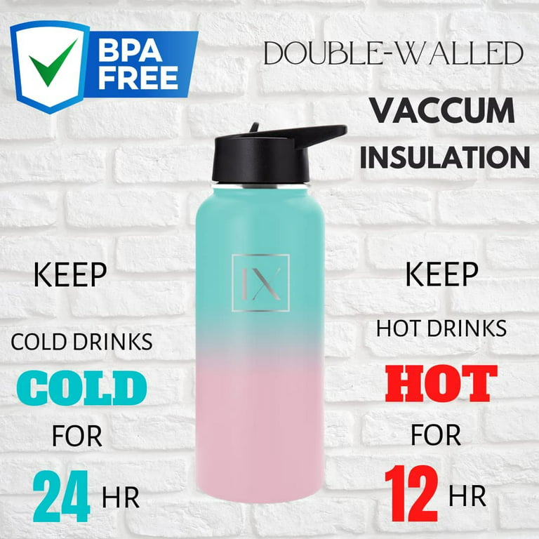 Kitchen, Iron Flask Water Bottle 24 Oz 3 Lids Leak Proof Hot Cold Double  Walled