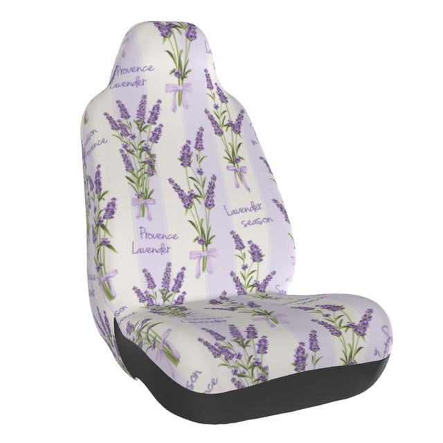 Wukai Lavender Flowers Full Set Car Seat Covers with Soft Padding Universal Auto Front Seats Protector and Cushion Mat