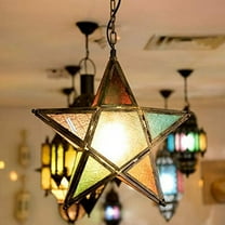 Hanging Candle Lantern,Moroccan Style Glass Five-Pointed Star Shaped Tealight-Holder fo_wm25