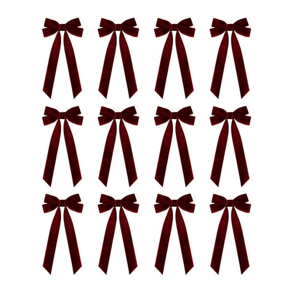 Pekkaxy Velvet Christmas Tree Bows, Pre-Tied Garland Ribbon Bows with Gold Ties, 12 Pack