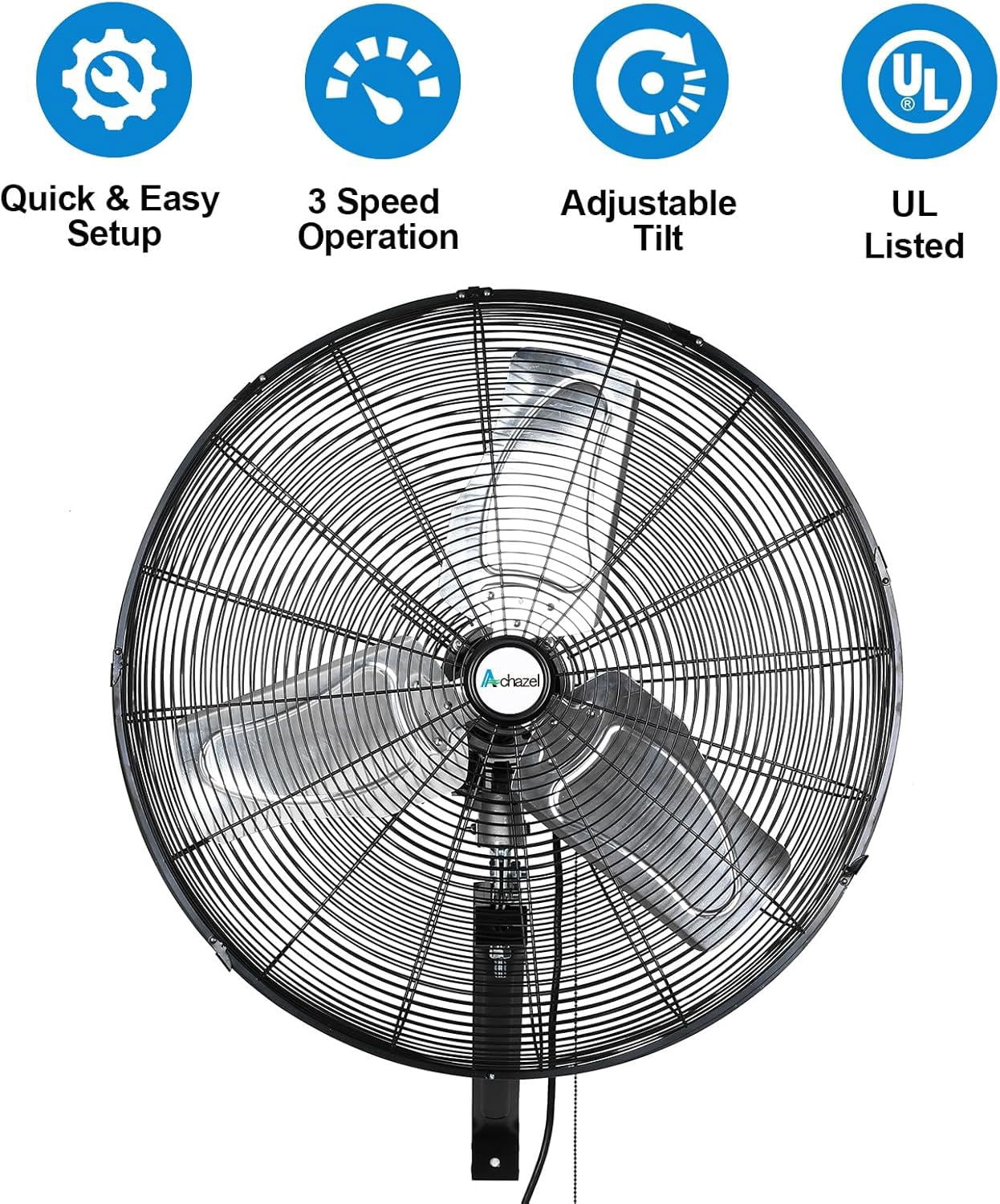 Achazel 24" Industrial Wall Mount Fan, 3-Speed 6500 CFM High Velocity Oscillating Heavy Duty Air Circulator for Garage Warehouse Shop, UL Listed