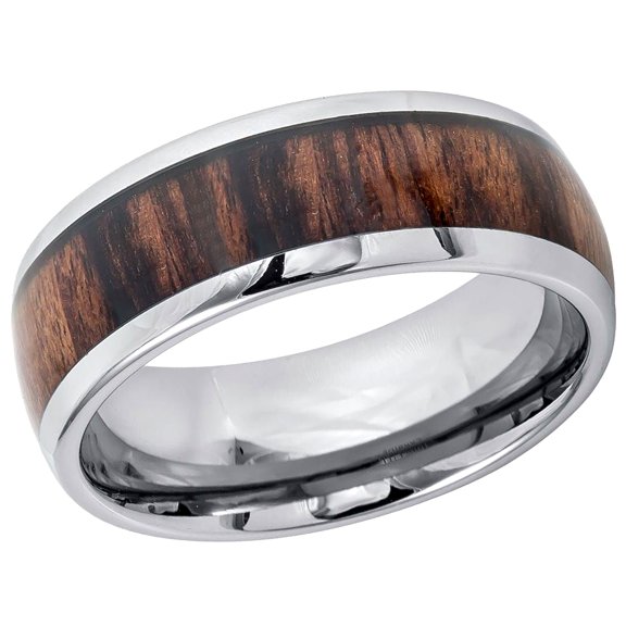 Men's Women's Tungsten Wedding Band Engagement Ring 8mm High Polished Domed with Rosewood Inlay