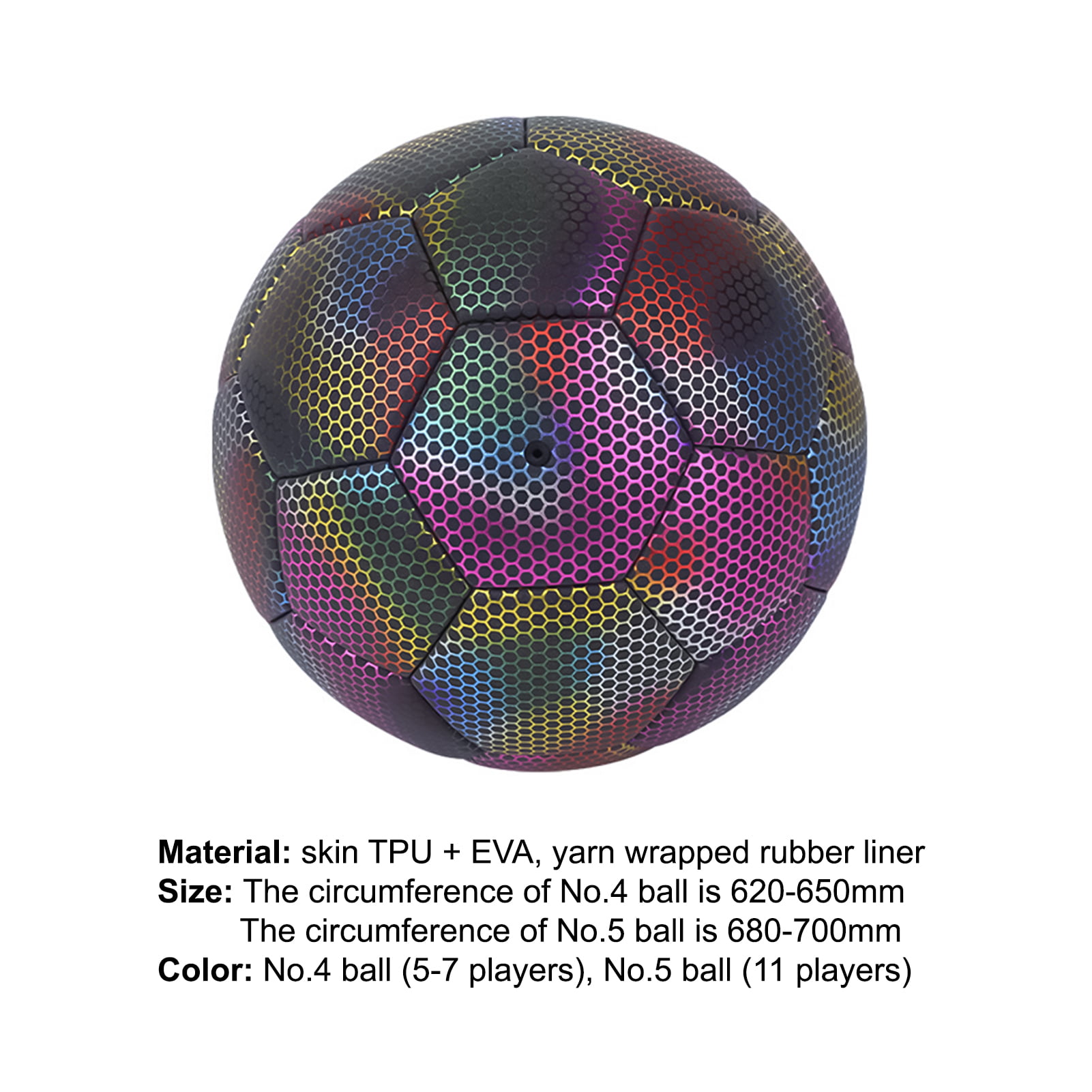 Visland Holographic Luminous Soccer Ball for Night Games & Training, Glowing  in The Dark Light Up Reflective with Camera Flash Reflects Light Toy Gifts  for Boys, Kids, & Men - Walmart.com