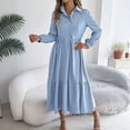 thumbnail image 6 of Spring Dresses for Women 2026 Trendy Long Sleeve Button Down Collared Ruffle Hem A Line Flowy Long Dress, 6 of 8
