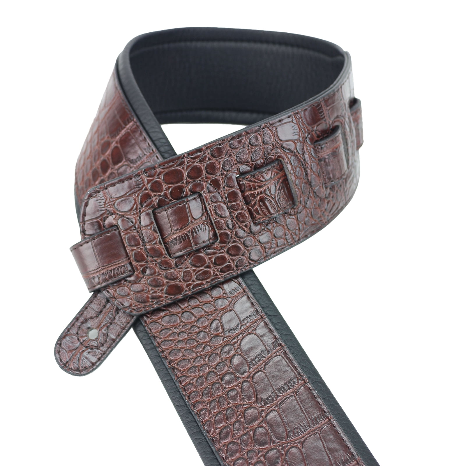 Walker & Williams F-12-C Cognac Brown Alligator Texture Padded Guitar Strap