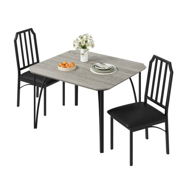 ChaoLink Juego de comedor para 2, mesa y sillas con diseño biselado, juego de comedor de 3 piezas con asientos acolchonados para cocina, apartamento - color marrón rústico