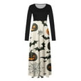 thumbnail image 3 of Women Halloween Dress Long Sleeve Maxi Long Dress Pumpkin Print A Line Dresses Trendy Clothes Outfits 2025, 3 of 4