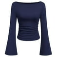 thumbnail image 3 of Gyexs Womens Long Sleeve Shirts 2025 Fall Crop Going Out Tops Casual Boat Neck Ribbed Ruched Y2K Clothes Women's Fashion #02 Dark Blue, Size XL, 3 of 4