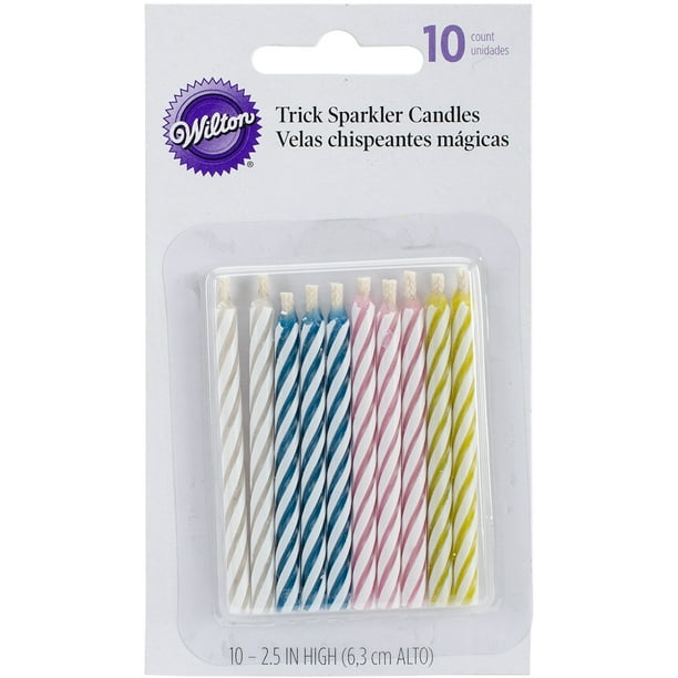 Trick Sparkler Candles 2.5" 10/PkgAssorted Striped Spirals