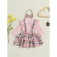 thumbnail image 4 of Baby Girl Christmas Clothes Plaid Outfits Rib Long Sleeve Rompers Overall Skirts Dress Headband 3Pcs Cute Clothes Set, 4 of 8
