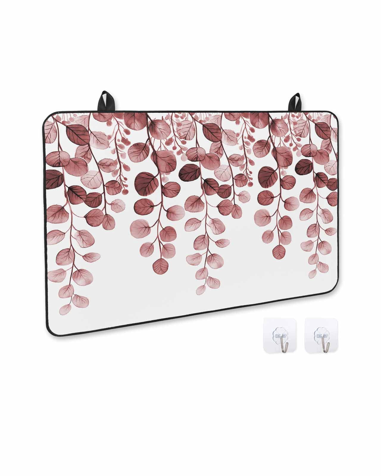 nqOlkjepod Large Induction Cooktop Protector Mat 36"x21", Red Eucalyptus Leaves Stove Top Covers for Electric Stove, Watercolor Floral Leaf Plants Stove Burner Cover Mats, Glass Top Stove Cover