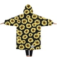 thumbnail image 2 of Oversized Wearable Blanket Hoodie,Black Sunflower Pattern Sherpa Blanket Hoodie with Super Pockets,Super Warm Fuzzy Pullover for Women & Men, 2 of 6