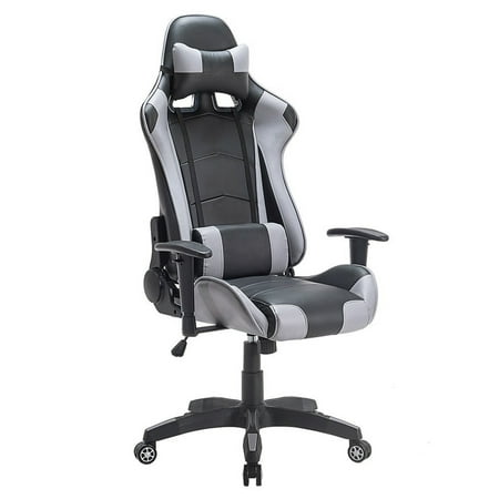 High-Back Swivel Gaming Chair Black & Grey With Lumbar Support & Headrest | Racing Style Ergonomic Office Desk Chair by