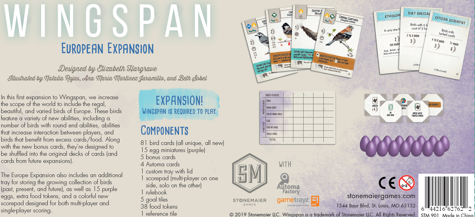 Wingspan European Expansion by Elizabeth Hargrave - Add to Wingspan from Stonemaier Games