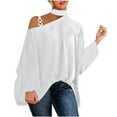 thumbnail image 2 of AOOCHASLIY Women Fall Tops Women Casual Shirt Long Sleeve Halter Neck Off Shoulder Solid Loose Polluer Blouse, 2 of 4