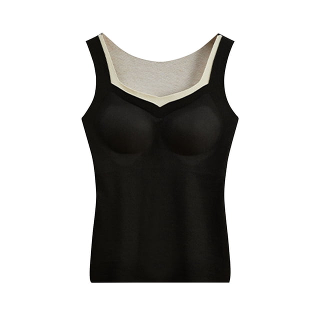 Lovzfmll Débardeur Thermique d'Hiver pour Femmes avec Col en V, Sans Manches avec Soutien-Gorge Intégré pour Superposition Invisible