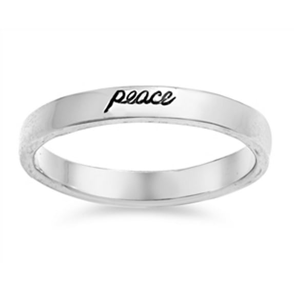 Peace Script Engraved Stackable Ring .925 Sterling Silver Band Jewelry Female Male Unisex Size 10