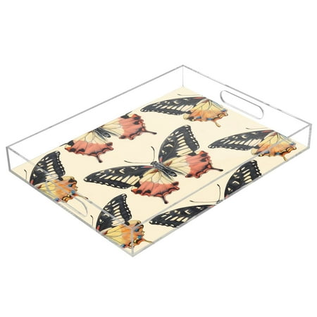 

Acrylic Tray 15.7*11.8*1.9 Inch Transparent Tray Food Tray Tea Cup Tray Serving Trays Cosmetics Storage Kitchen Table Bathroom Sundry Storage Black Butterfly