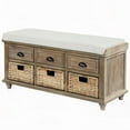 thumbnail image 3 of Banc de Rangement en Bois d'Acacia avec Poignées en Aluminium et Coussin en Lin, 3 of 11