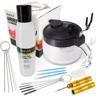 KKmoon Airbrush Cleaning Pot, Glass Air Brush Holder, Paint Jar Bottle,  Spray Wash Tools Needle Nozzle Brush Set, for Artists and Hobbyists 