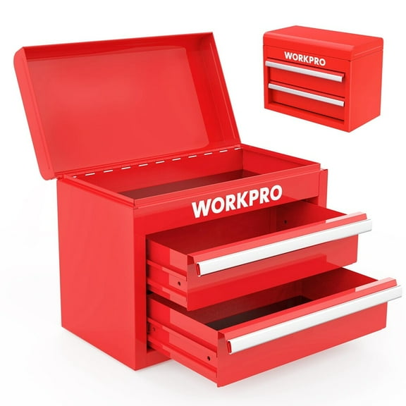 WORKPRO Metal Tool Box 2 Drawers with Top Storage Portable Tool Chest PVC Liners