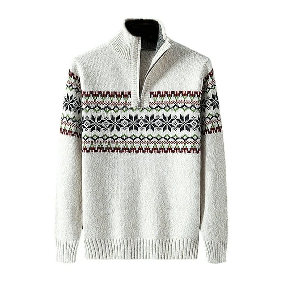 Male Fall/winter Stand Up Collar Half Zip Pullover Sweater For Christmas Slim Fit Leggings