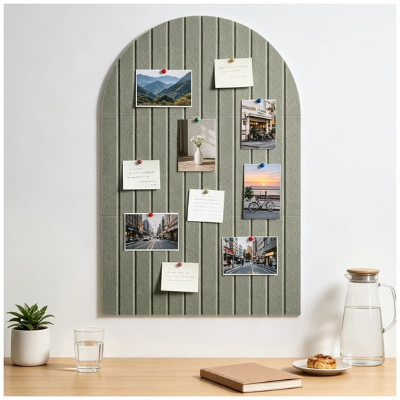 Sawnfay Arched Felt Bulletin Board, 35"x24" Large Wall Decor for Home Office, Corkboard Alternative for Notes & Photos, 6 Pcs Self-Adhesive Tiles with Push Pins - Sage Green
