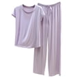 thumbnail image 2 of uublik Comfy Pajamas for Women Set 2 Piece Lounge Set Casual Short Sleeve Tops and Wide Leg Pants Loungewear Matching Sleepwear Purple, 2 of 8
